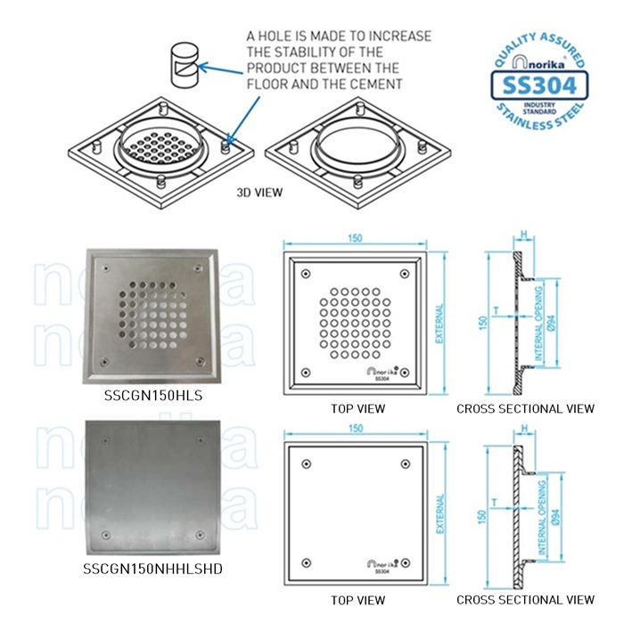 AISI304 Casting Floor / Gully Trap Grating (Square Recess Edge Cover)